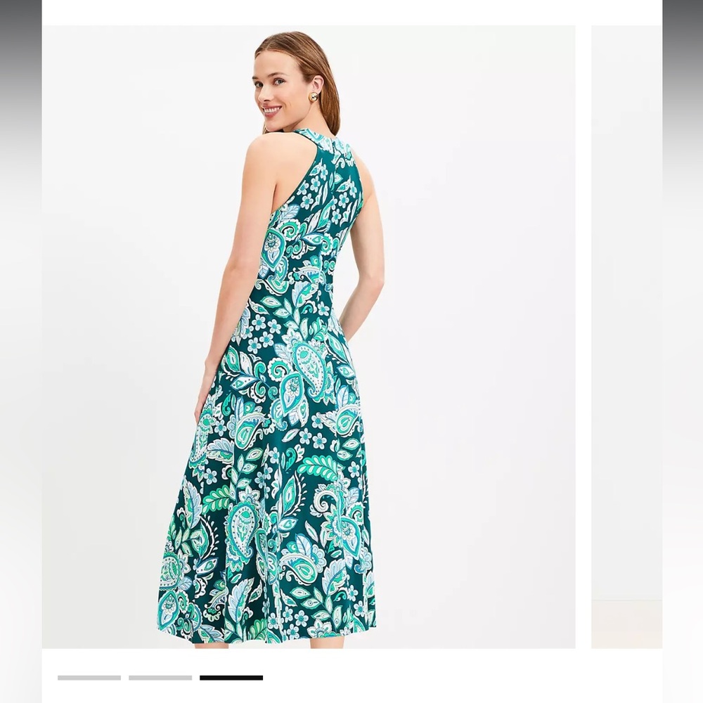 NWT LOFT Green and Blue Paisley Keyhole Midi Dress - Picture 6 of 9